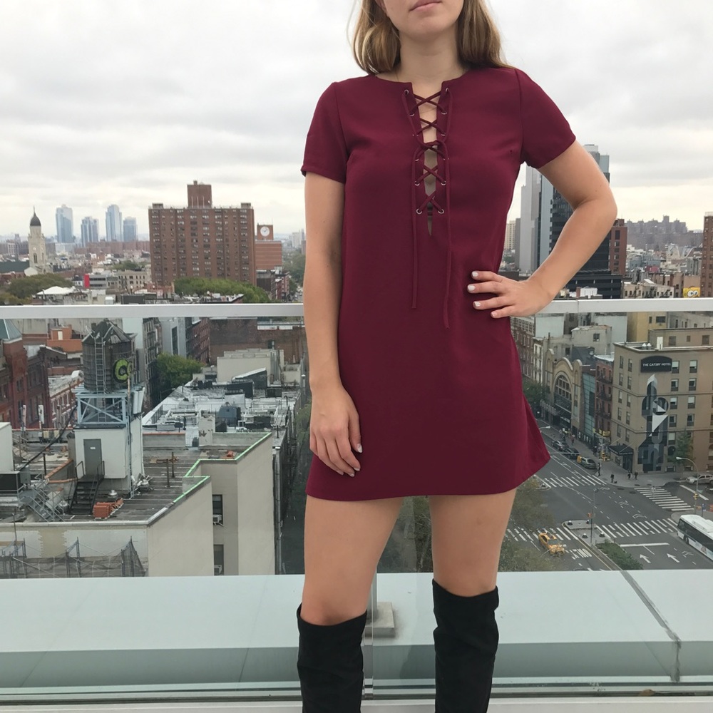 Nasty Gal Burgundy Lace Up Dress by Teenplo