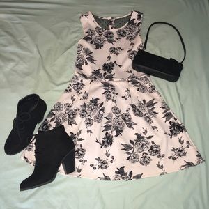 Classic Black and White Floral Cocktail Dress