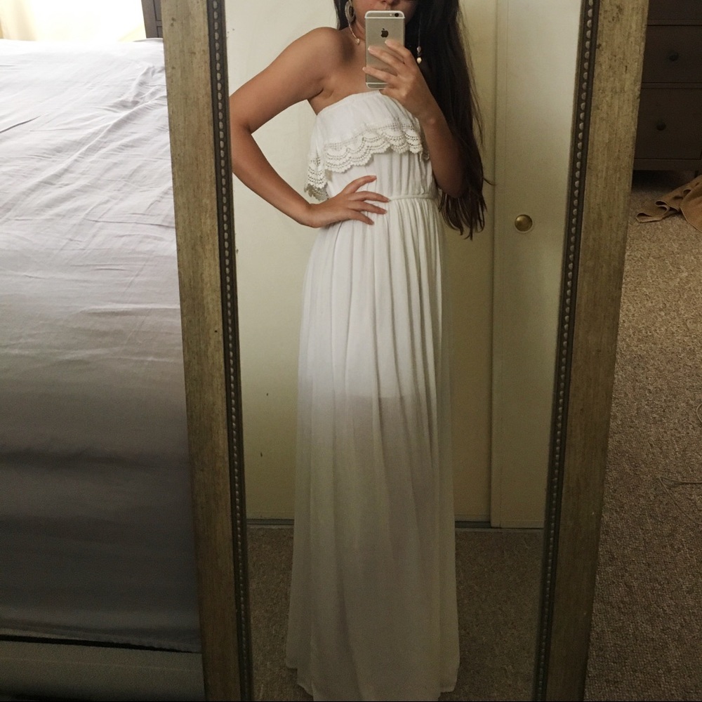 White Strapless Boho Maxi Dress