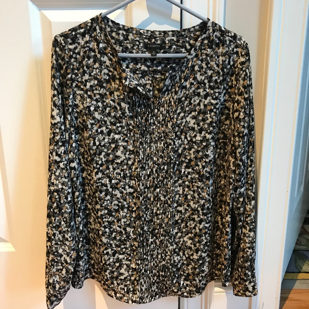 Talbots blouse (100% Polyvester) black, grey brown
