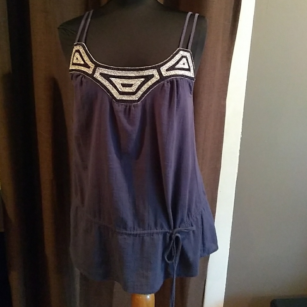 Beautiful navy and silver detailed cotton tank