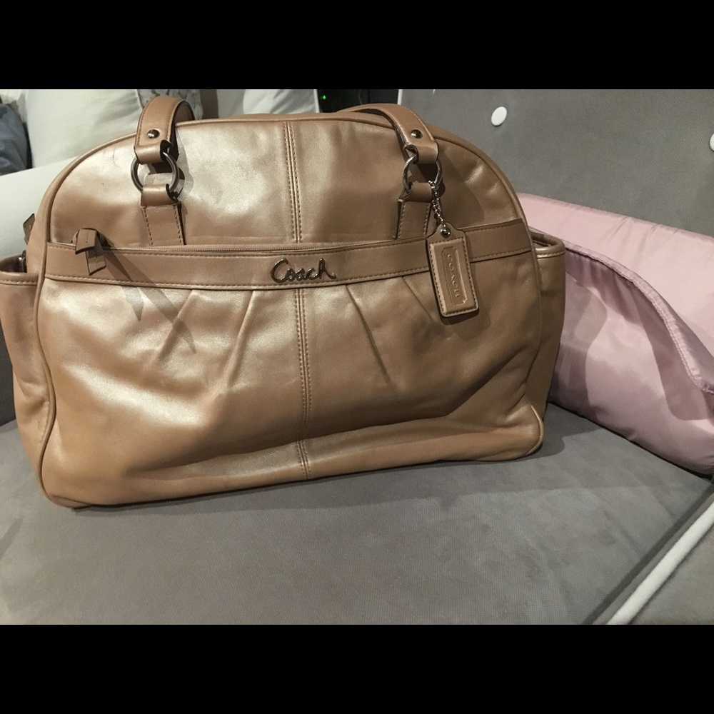 Cream leather COACH diaper bag