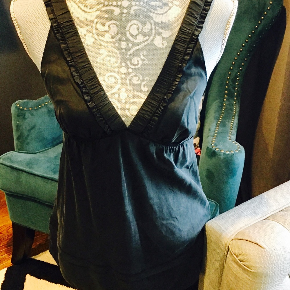 Black silk plunging neck tank