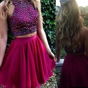 marroon halter top two piece dress