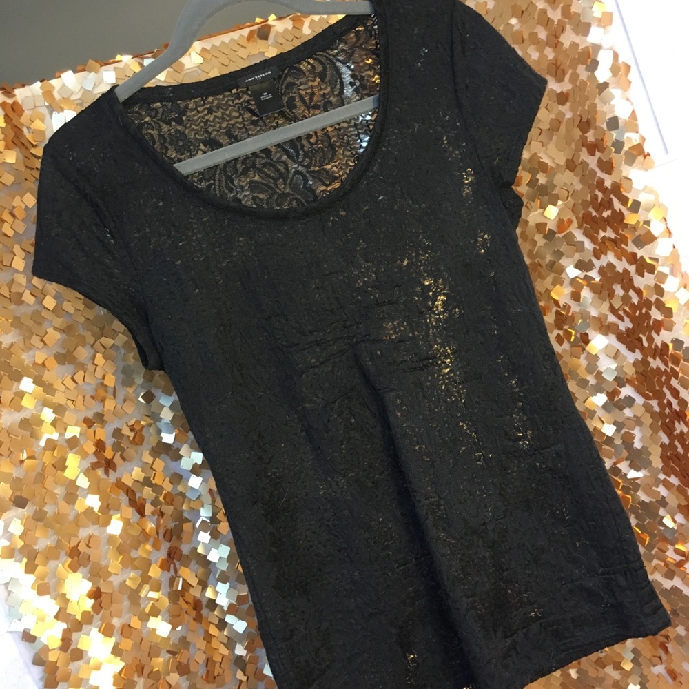 Ann Taylor black lace t shirt - Picture 1 of 3