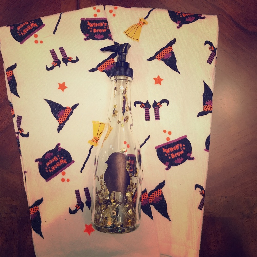Halloween Tea Towel & Hand Soap Dispenser Bundle