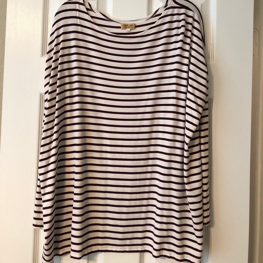 Maroon & White stripe Piko Top