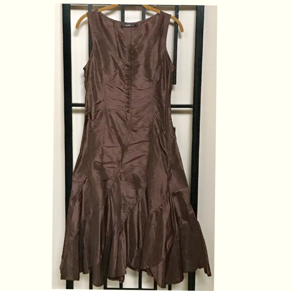 Areli Collection Brown Panel Silk Trumpet Dress