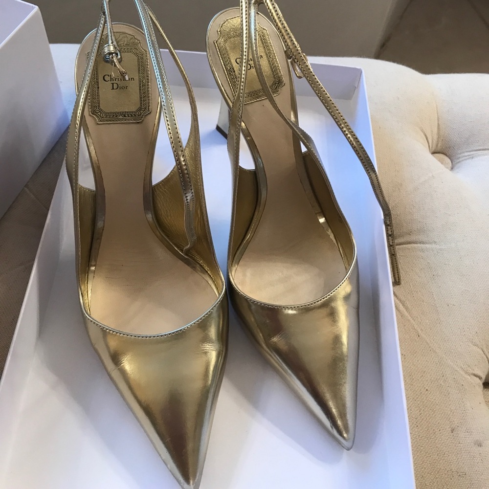 Authentic Christian Dior sling back gold heels