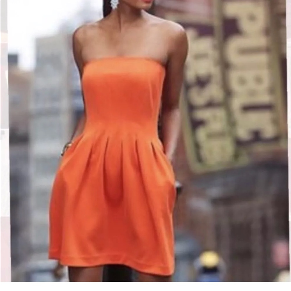 New York & Company Strapless Orange Dress Large