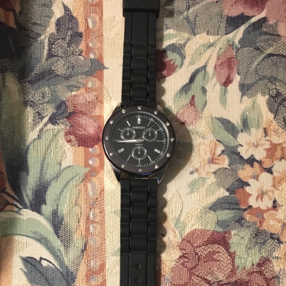 Black Silicone Strap Watch