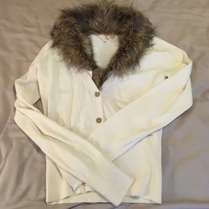 Cardigan with Faux Fur Collar