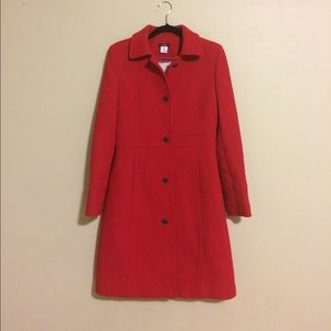 Red J. Crew Fall Trench Coat Jacket Small 2 Wool