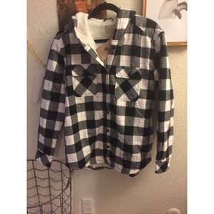 NWT FLANNEL SHERPA JACKET black white and pink!