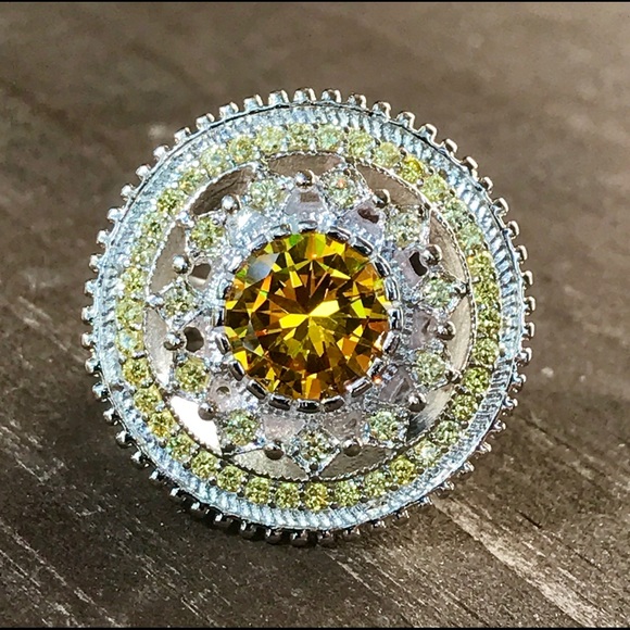 Sterling Silver Baguette Citrine CZ Floral Ring – Jean  🌼CITRINE➕925 STERLING SILVER RING🌼