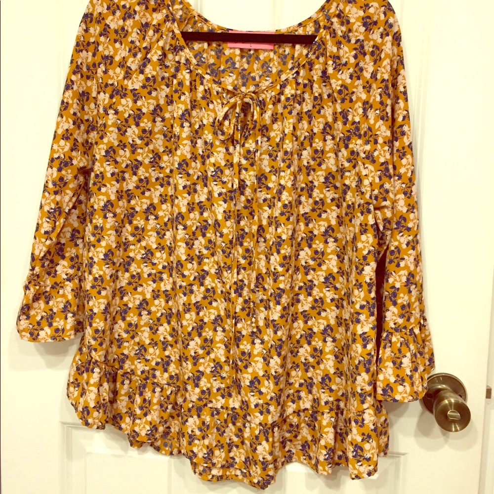 Gold and Blue Floral Top