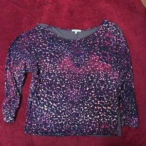 pink navy and gray animal print top