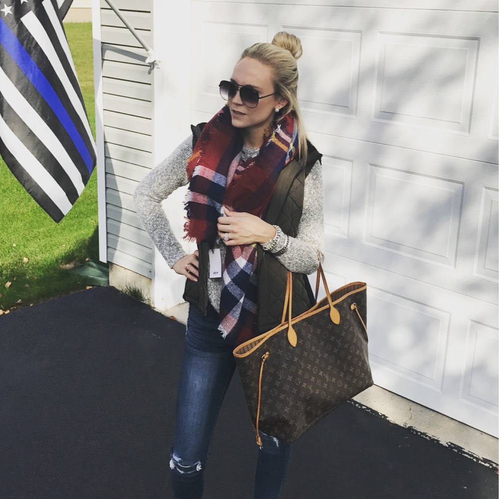 Burgundy Plaid Blanket Scarf - Picture 2 of 3