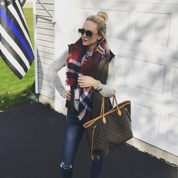 Burgundy Plaid Blanket Scarf - Picture 2 of 3