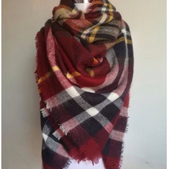 Burgundy Plaid Blanket Scarf - Picture 3 of 3