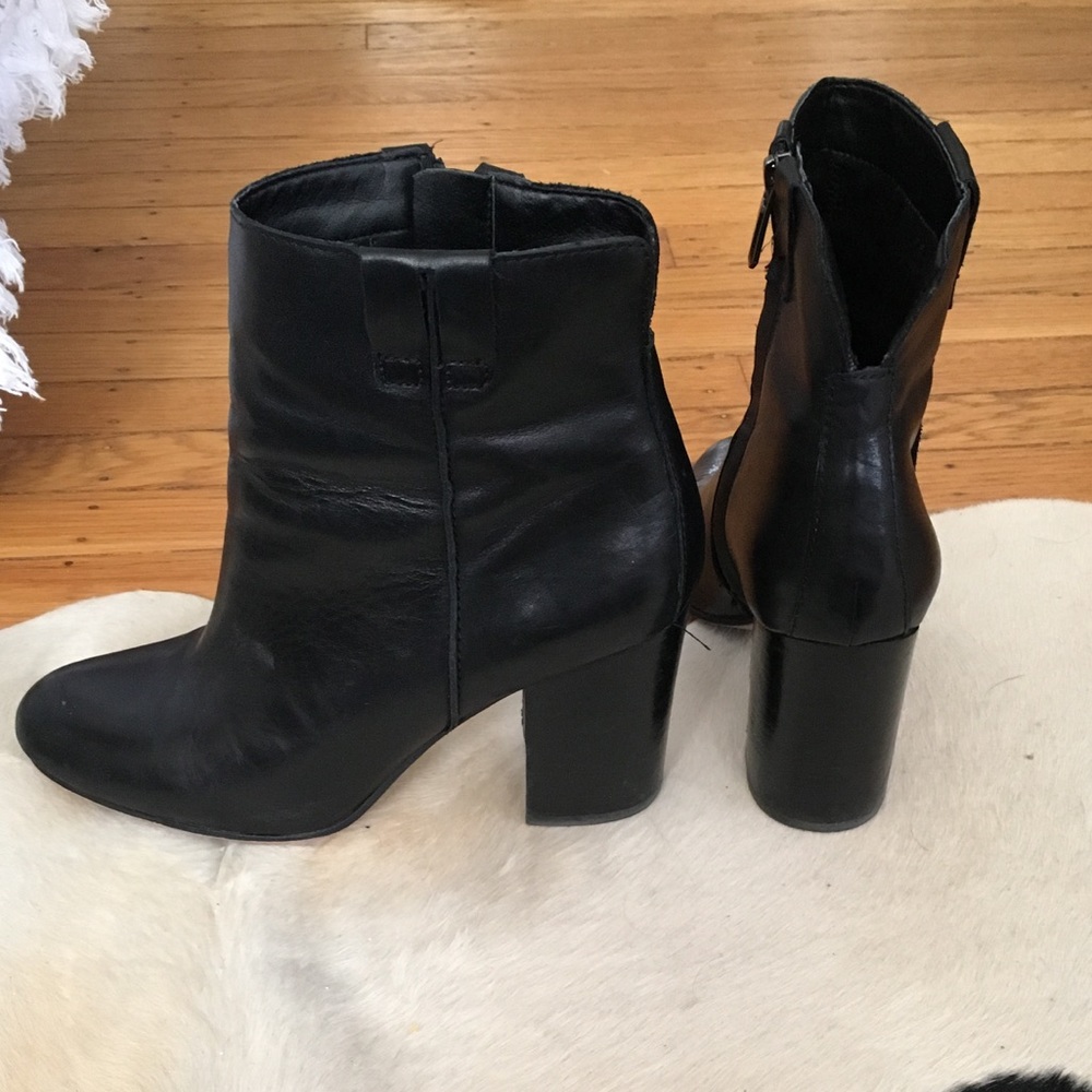 Women's black leather heeled booties