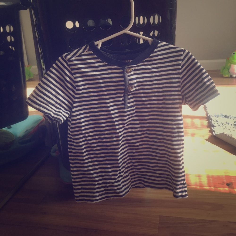 Navy Blue and White Striped Button up, 3T Boys
