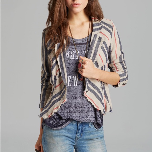 Rumbled Striped Blazer Charcoal Gray 