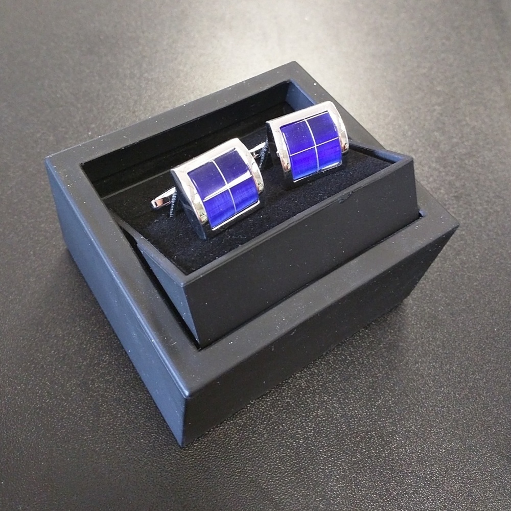 Blue Cufflinks with Silver Trim