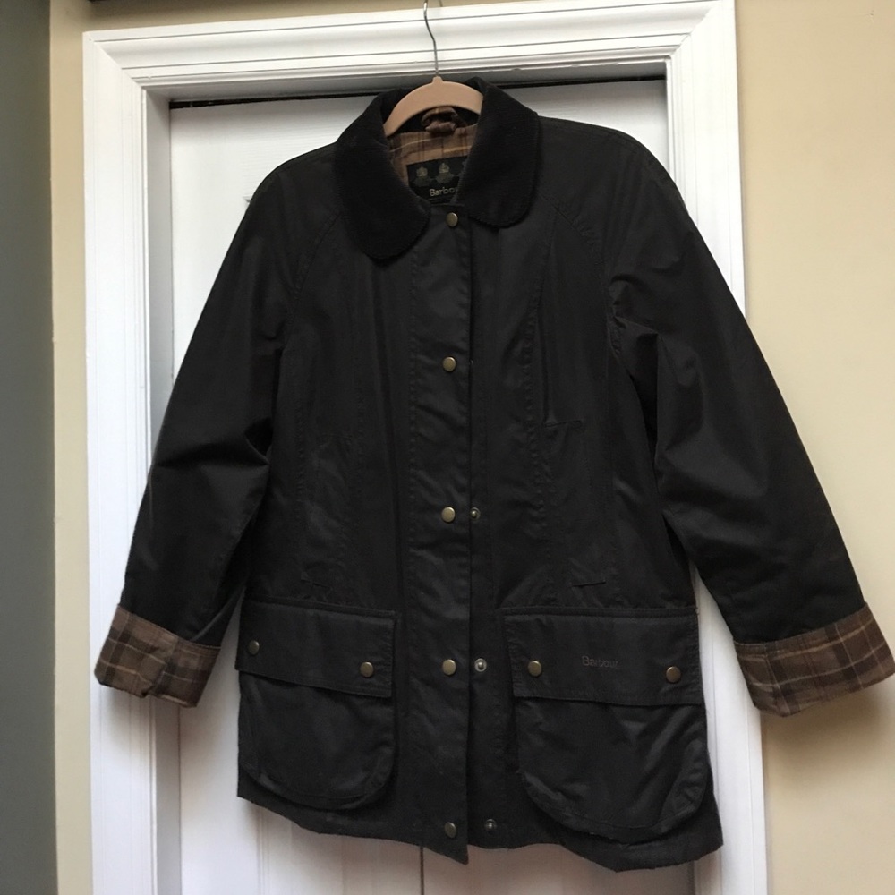 Brown Barbour Tartan Waxed Jacket, Size 8