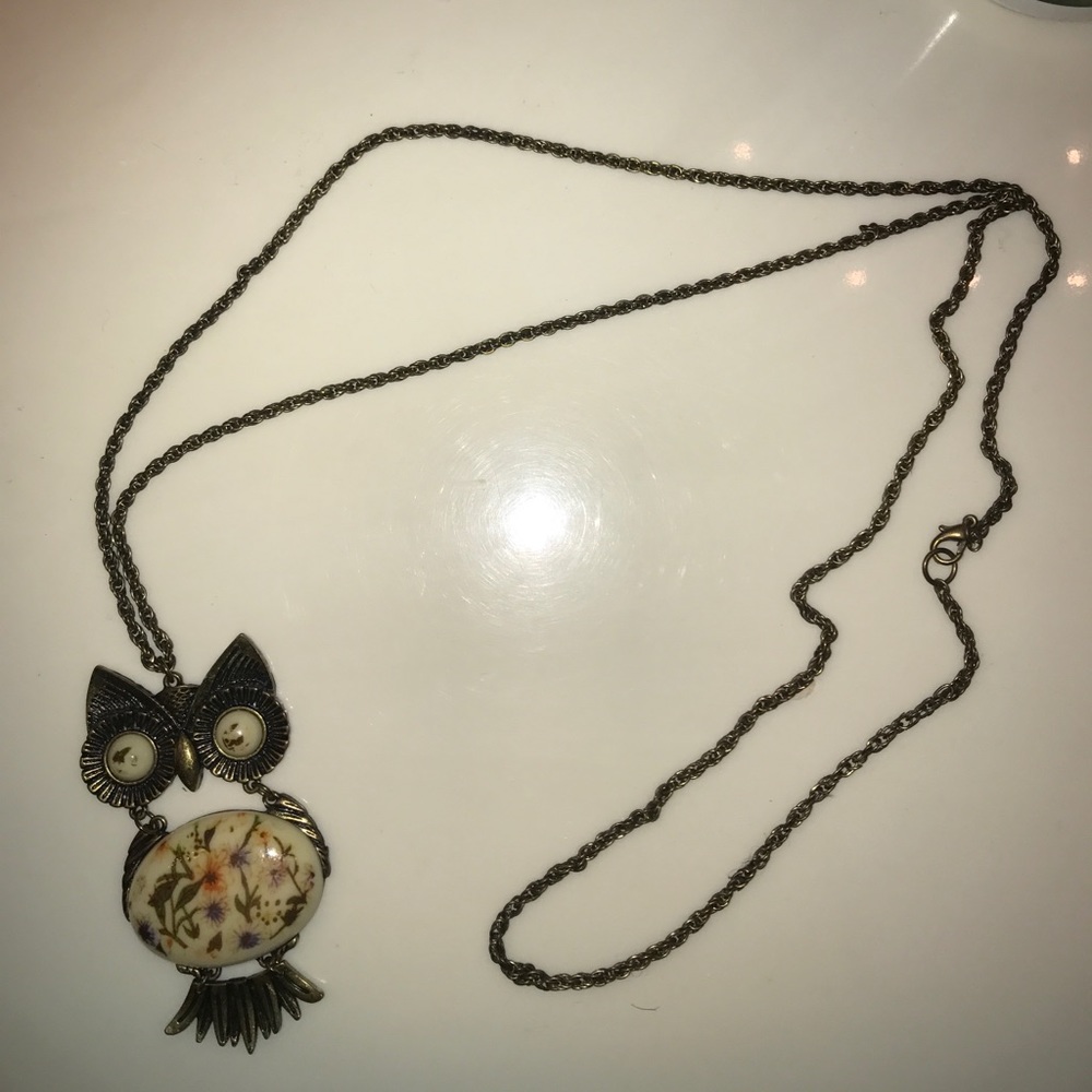 Owl necklace antique looking