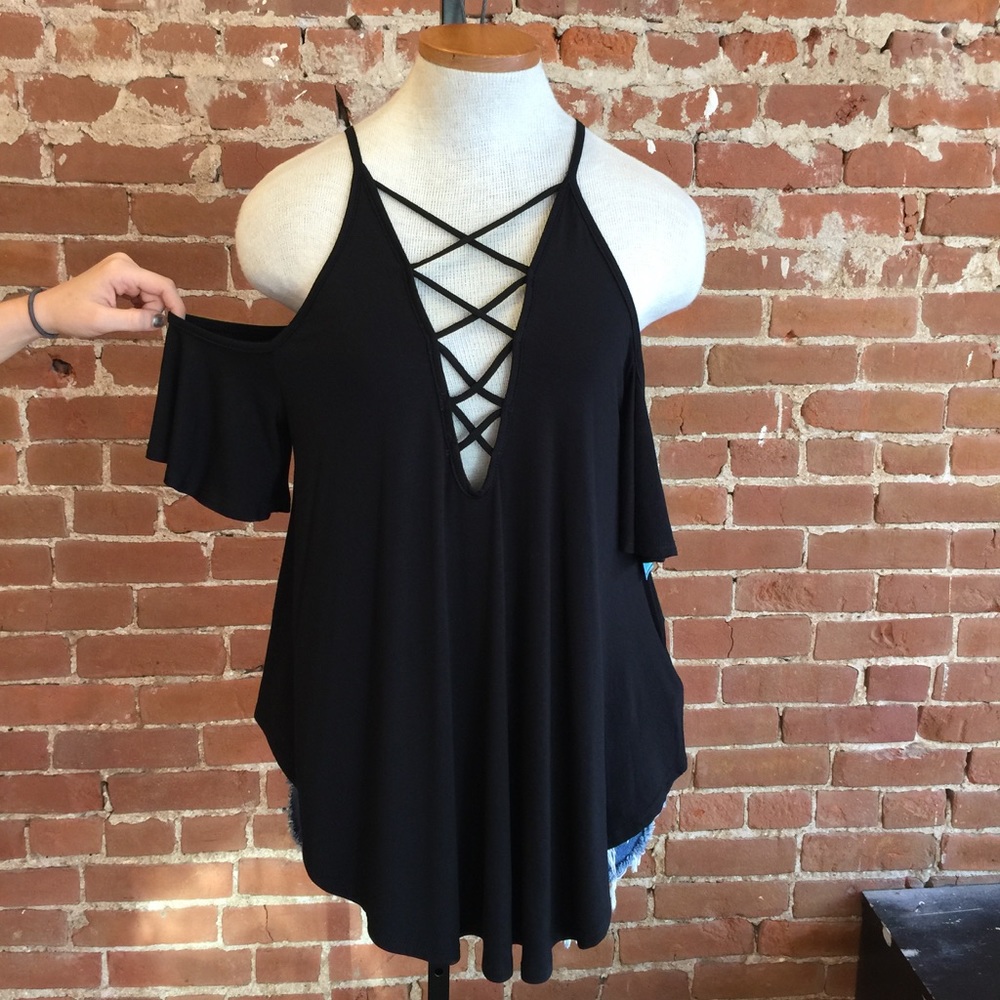 NWT cold shoulder deep v top! - Picture 8 of 8