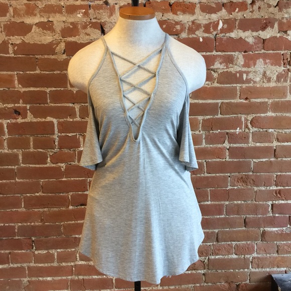 NWT cold shoulder deep v top! - Picture 2 of 8