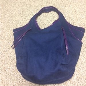 Kooba Canvas Shoulder Bag with Purple Leather Trim