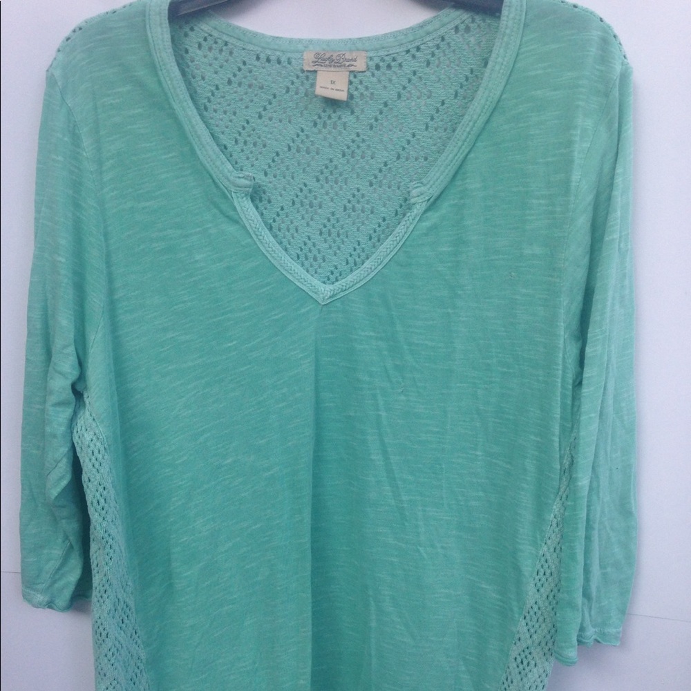 Lucky Brand 1x distressed 3/4 sleeve teal/mint