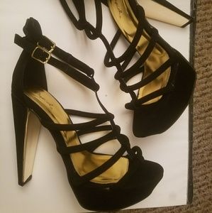 Shoes, strappy, womens, black, platforms, 9