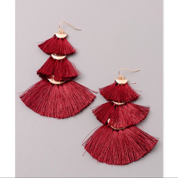 MischkaPu Jewelry - Burgundy Fabric tassel earrings