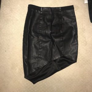 Asymmetrical black pleather skirt