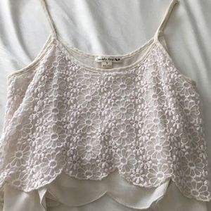 Off white cropped lace layered top