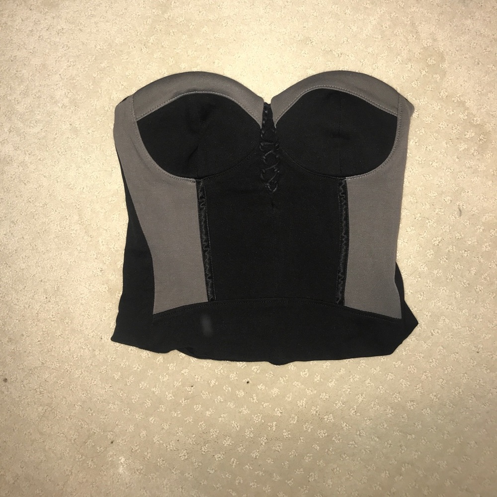 Black and gray bustier crop top