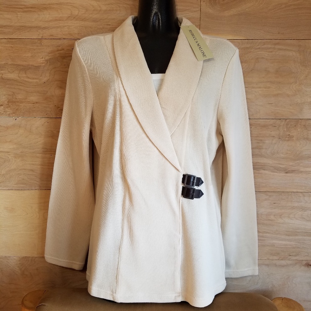 Rebecca Malone Collar Pullover Top Cream Sz M- NWT