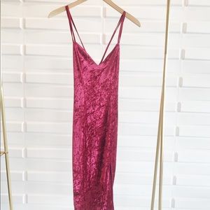 ✨NEW✨ Strappy Maroon Velvet Slit Midi Dress