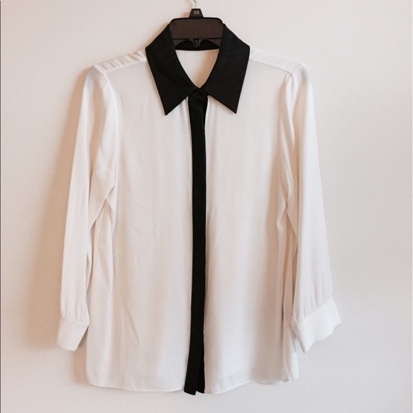 Alice + Olivia Tops - Alice + Olivia Silk Leather Collar Blouse