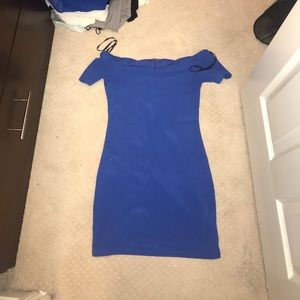 Blue off the shoulder bodycon dress