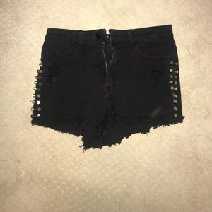 Black studded high waisted shorts