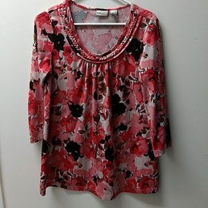 Pink and brown floral blouse