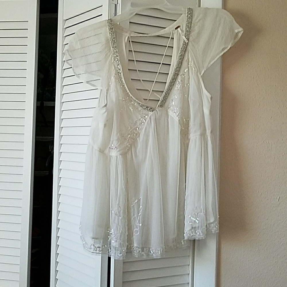 Free People Sheer White Top - Size M