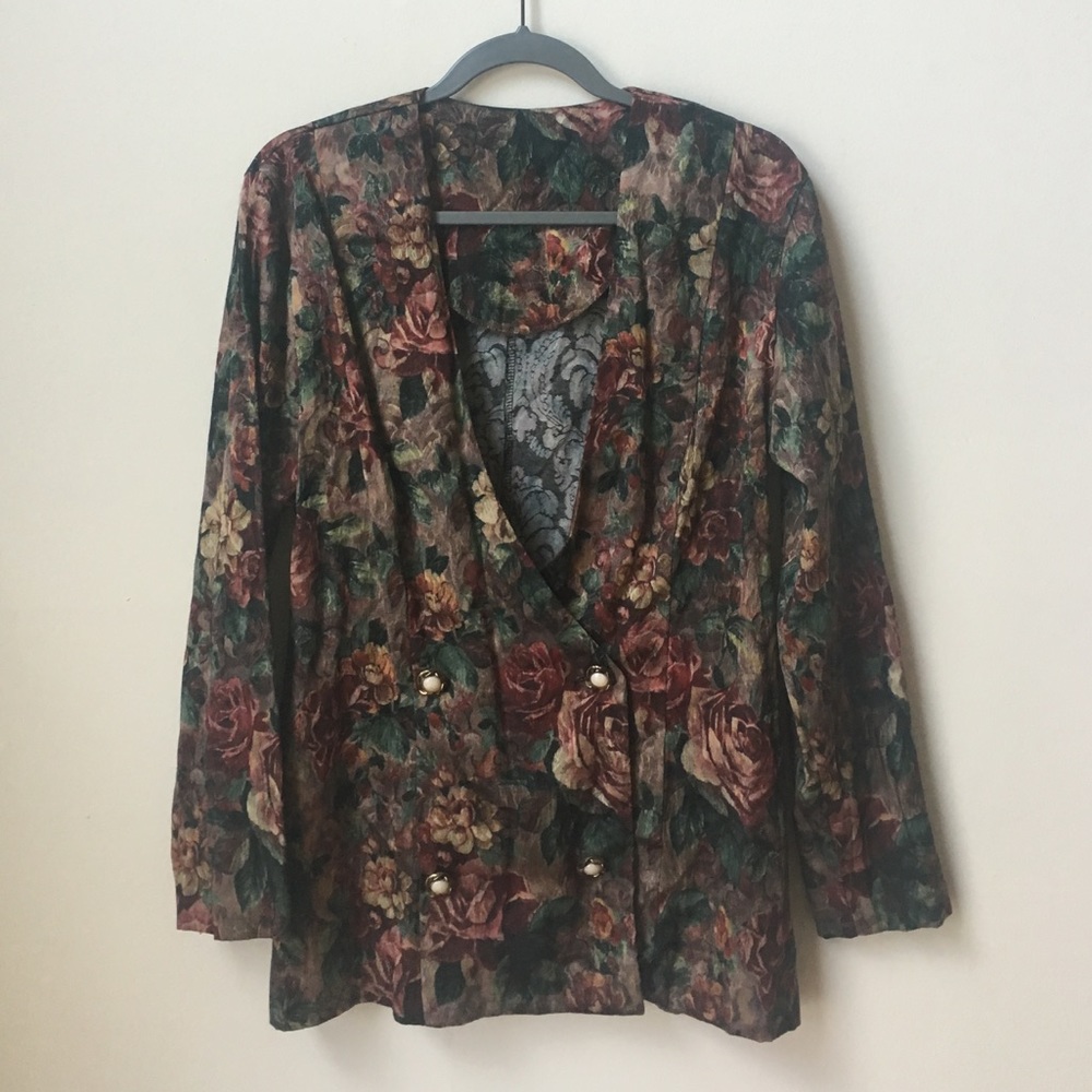 Vintage Floral Tapestry Double Breasted Blazer