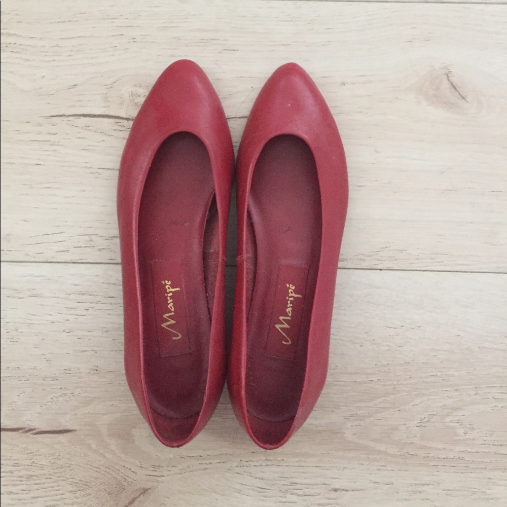 Red leather flats