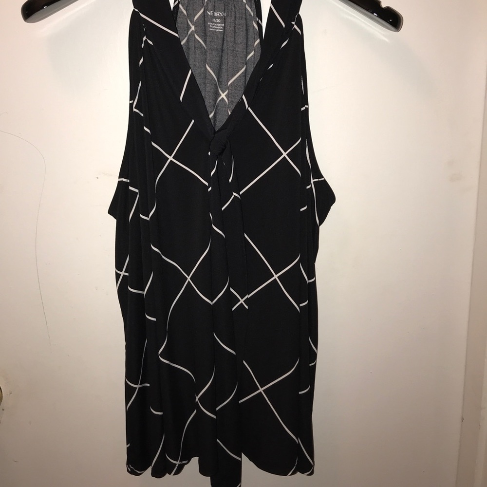 Window pane print tie neck tank