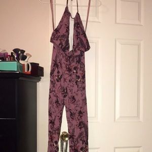 Free People Purple Floral Crop Halter Jumpsuit